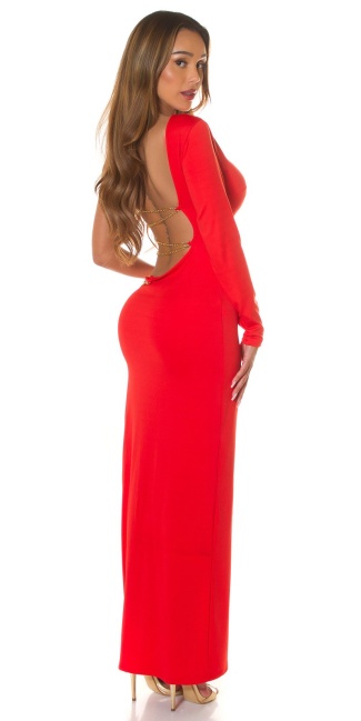 one-arm Maxi Dress with Chain details Red